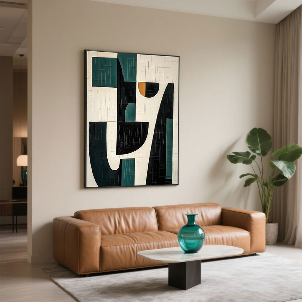 Mid-Century Modern Geometric Painting - Nocturne in Green