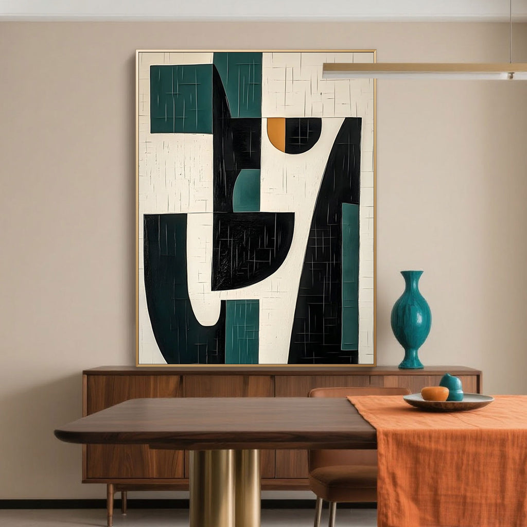 Mid-Century Modern Geometric Painting - Nocturne in Green