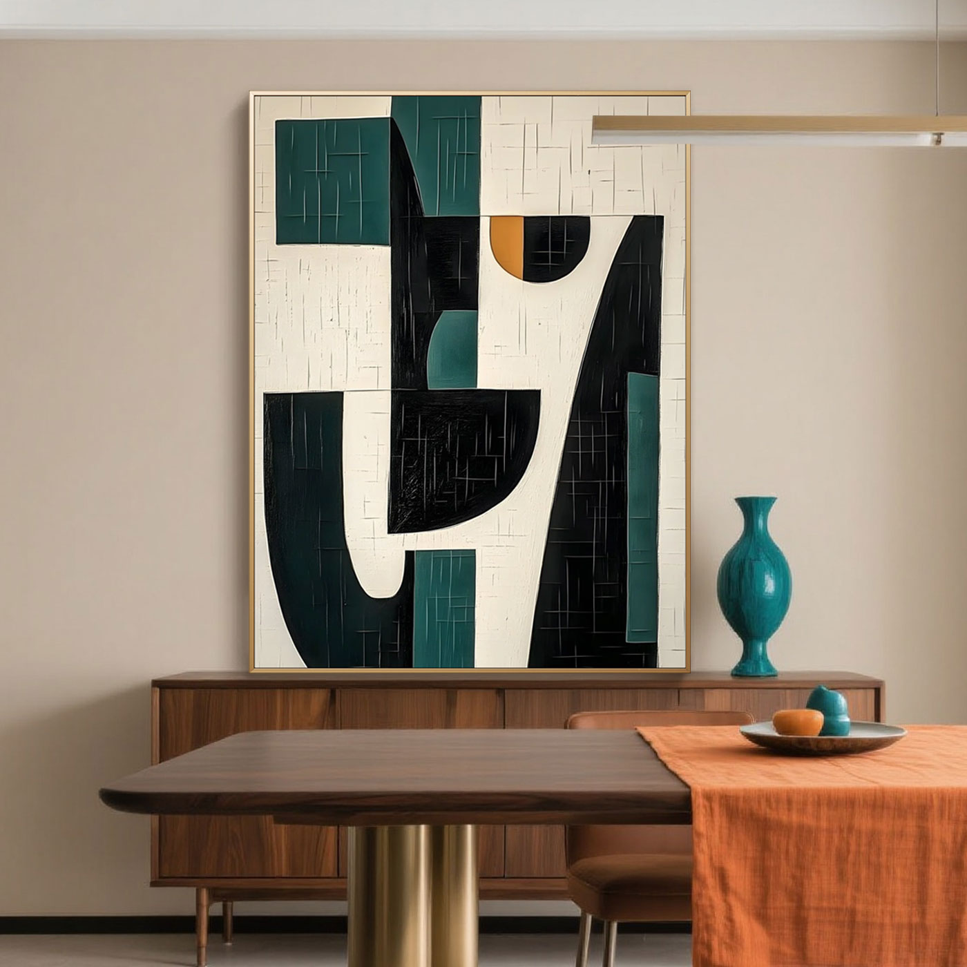 Mid-Century Modern Geometric Painting - Nocturne in Green