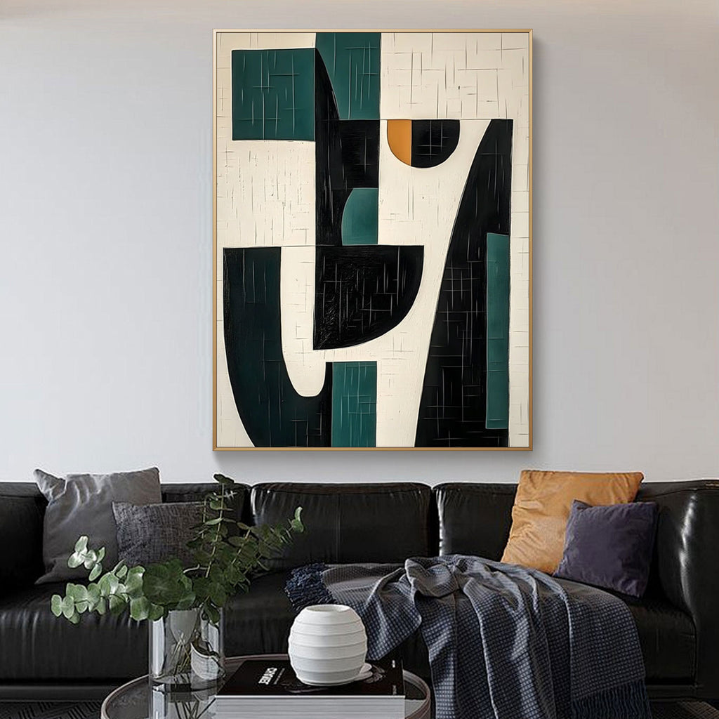 Mid-Century Modern Geometric Painting - Nocturne in Green