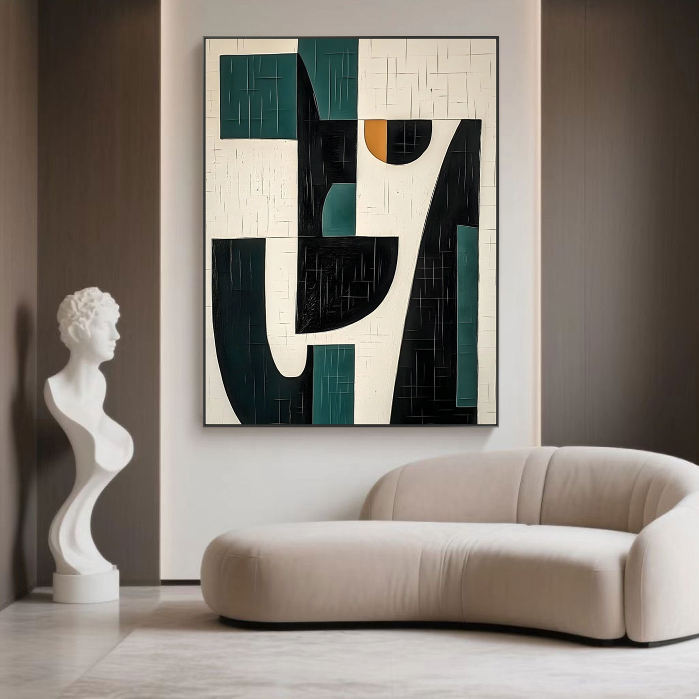 Mid-Century Modern Geometric Painting - Nocturne in Green