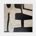 Mid-Century Modern Geometric Wall Art 'Primitive Mark' - Hand-painted abstract canvas with black and beige textured shapes.