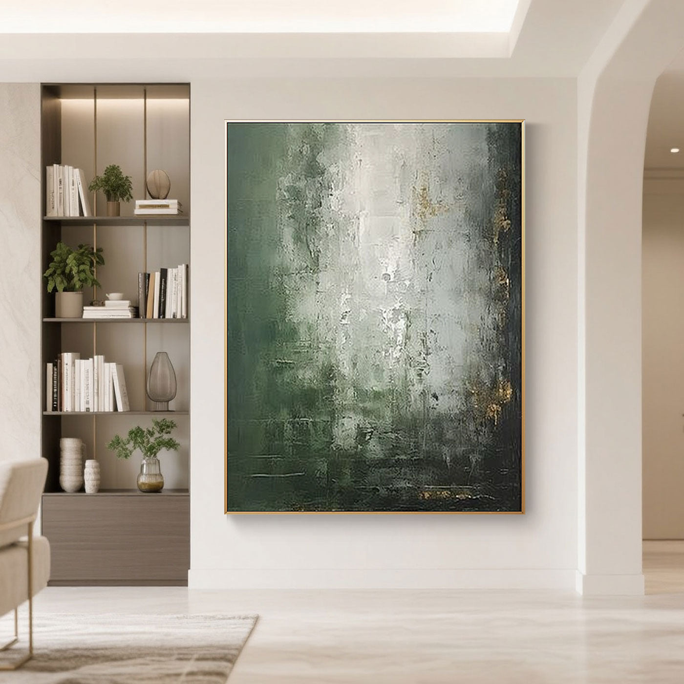 Mid-Century Wabi-Sabi Green White Wall Art - Verdant