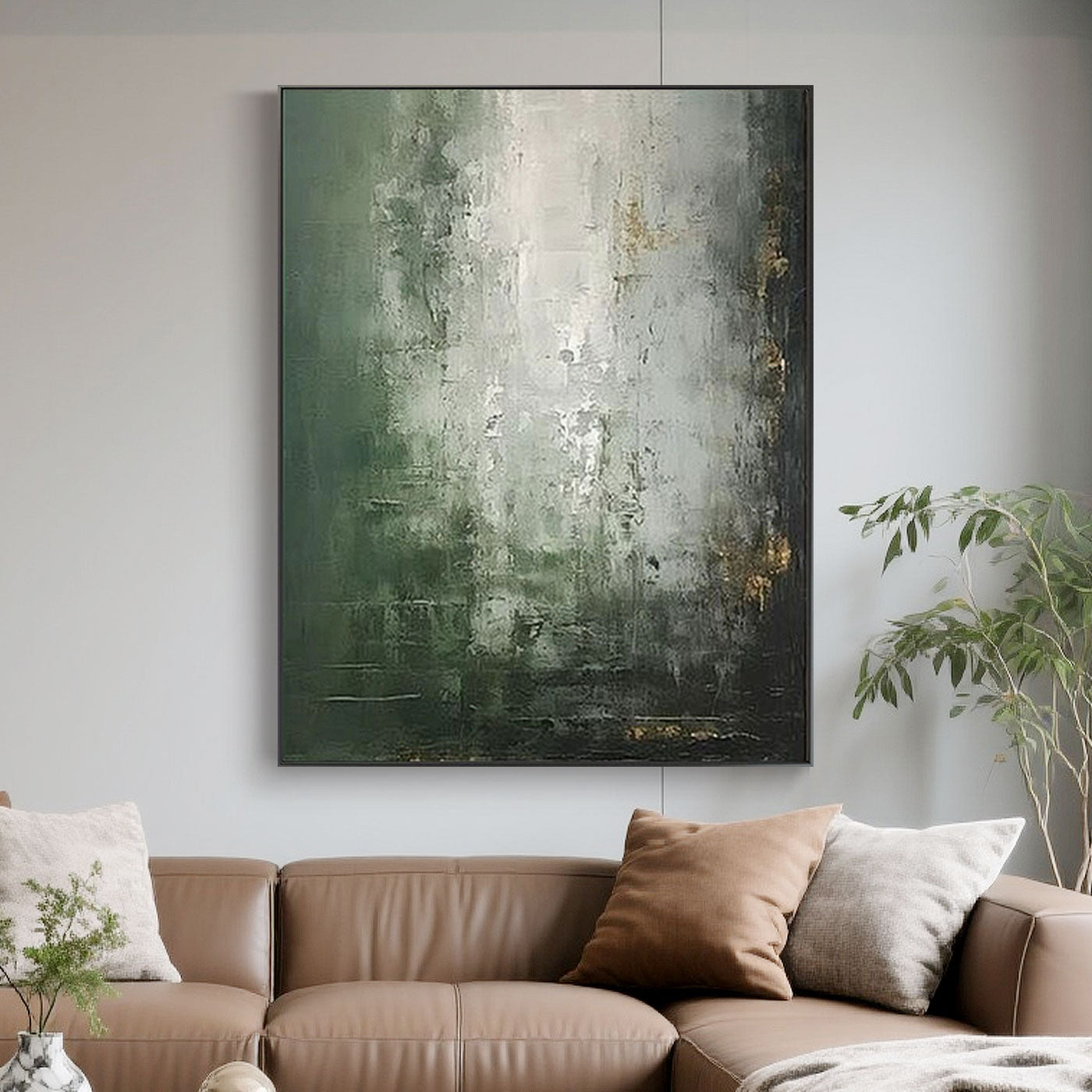 Mid-Century Wabi-Sabi Green White Wall Art - Verdant