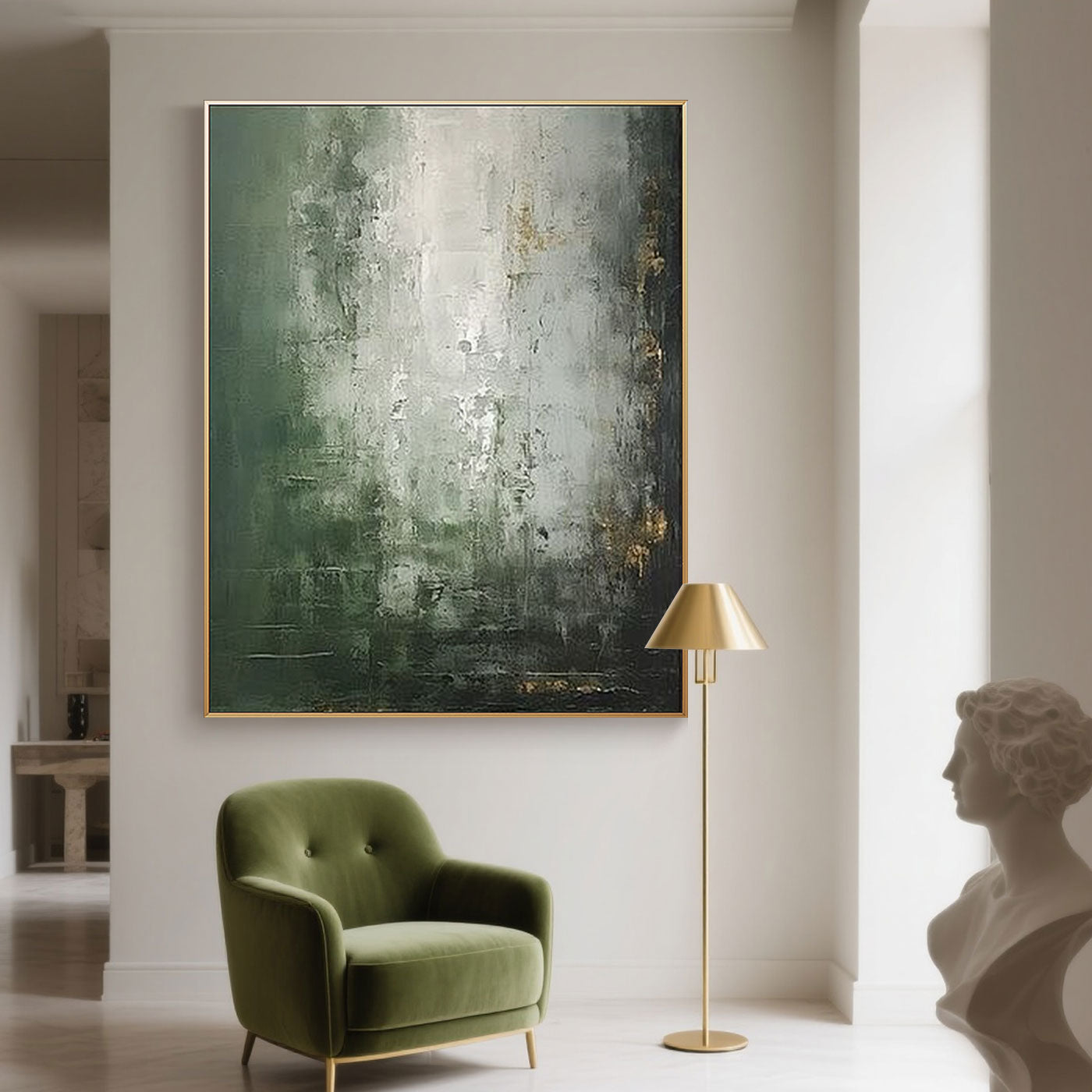 Mid-Century Wabi-Sabi Green White Wall Art - Verdant