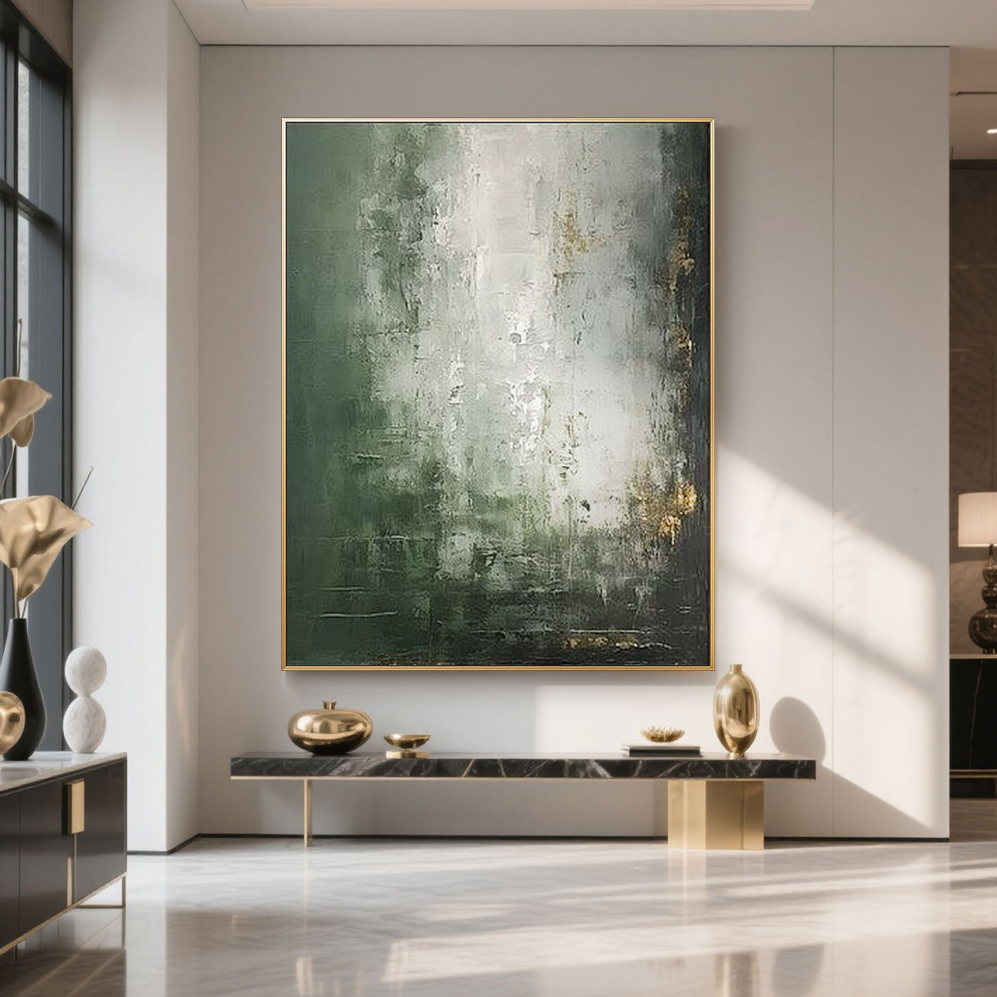 Mid-Century Wabi-Sabi Green White Wall Art - Verdant