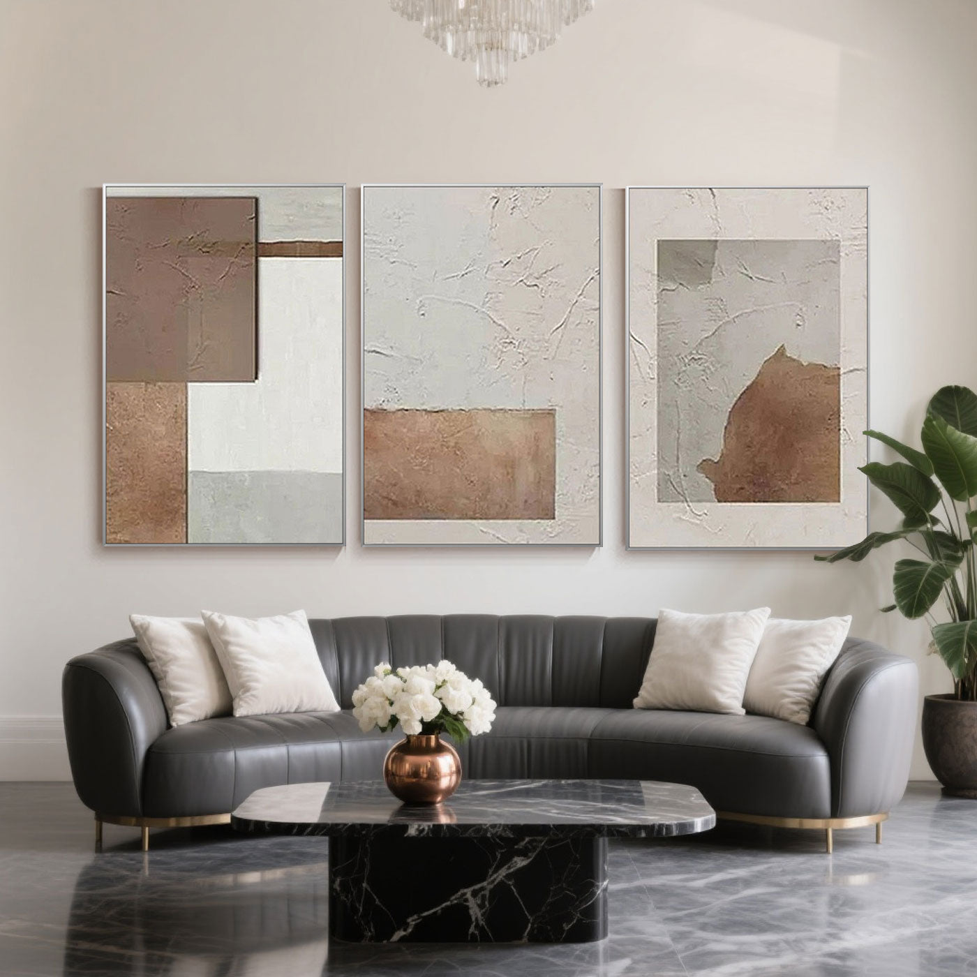 Textured beige and brown geometric art set