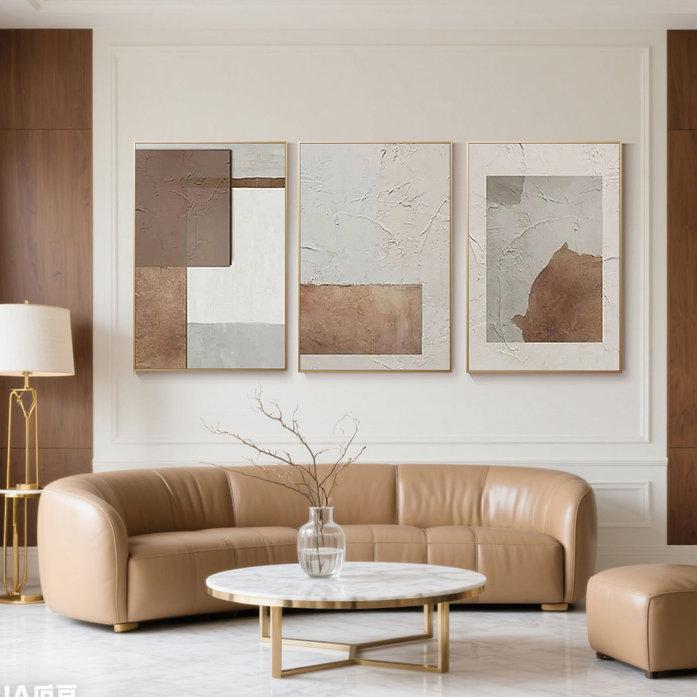 Set of 3 'Earth Layers' geometric canvas art pieces
