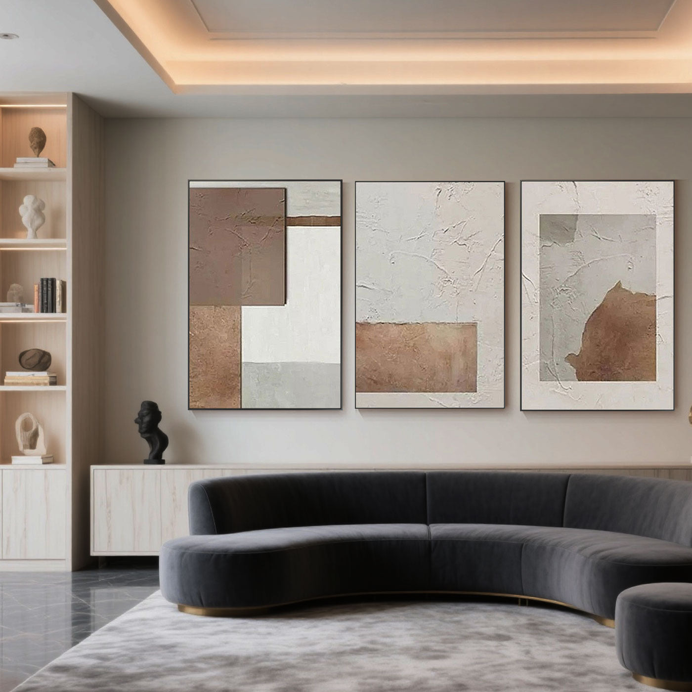 Mid-century Modern geometric wall art with neutral color palette