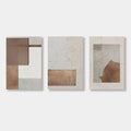 Minimalist geometric canvas art set in earth tone colors, close-up view