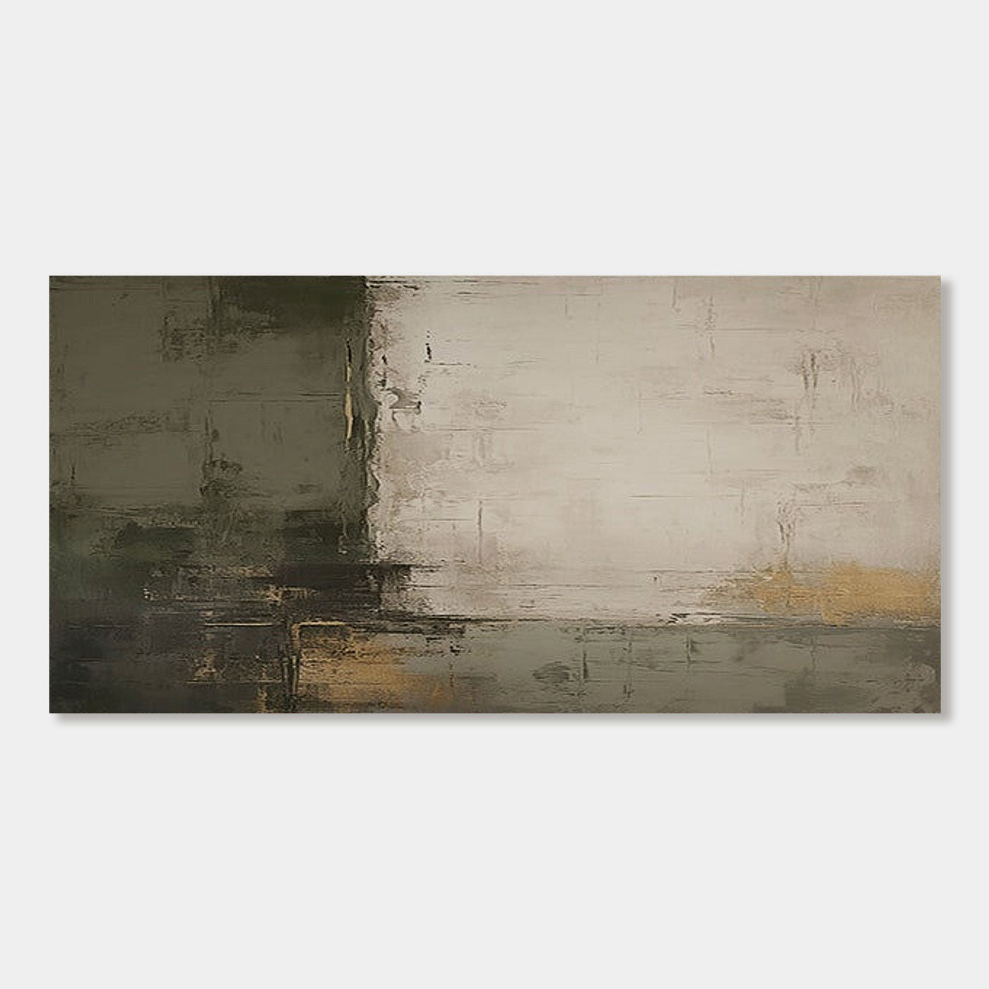Mid-Century Modern Wabi-Sabi Green Brown Wall Art Horizontal for