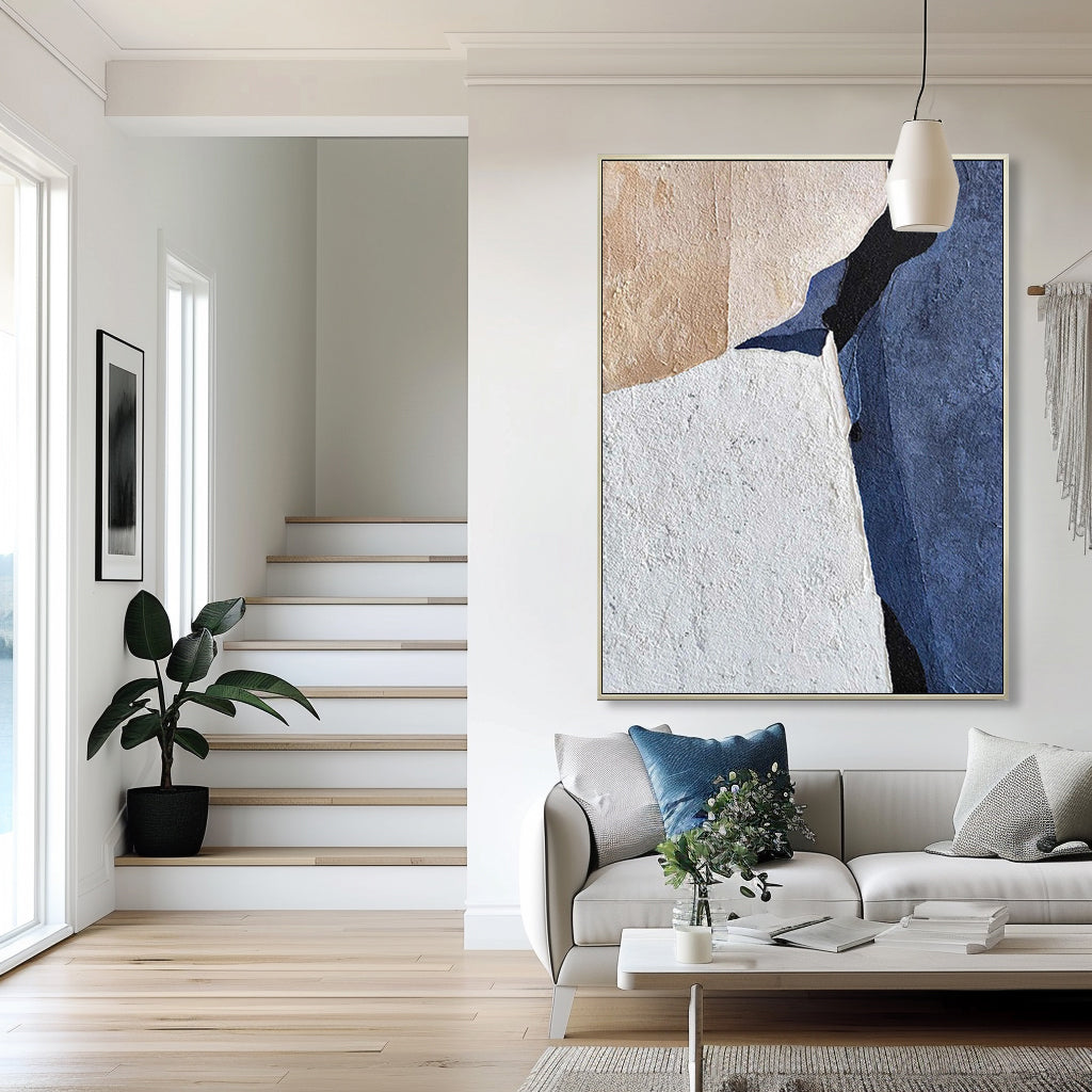 Minimalist abstract art #AB018 in a modern living room setting.