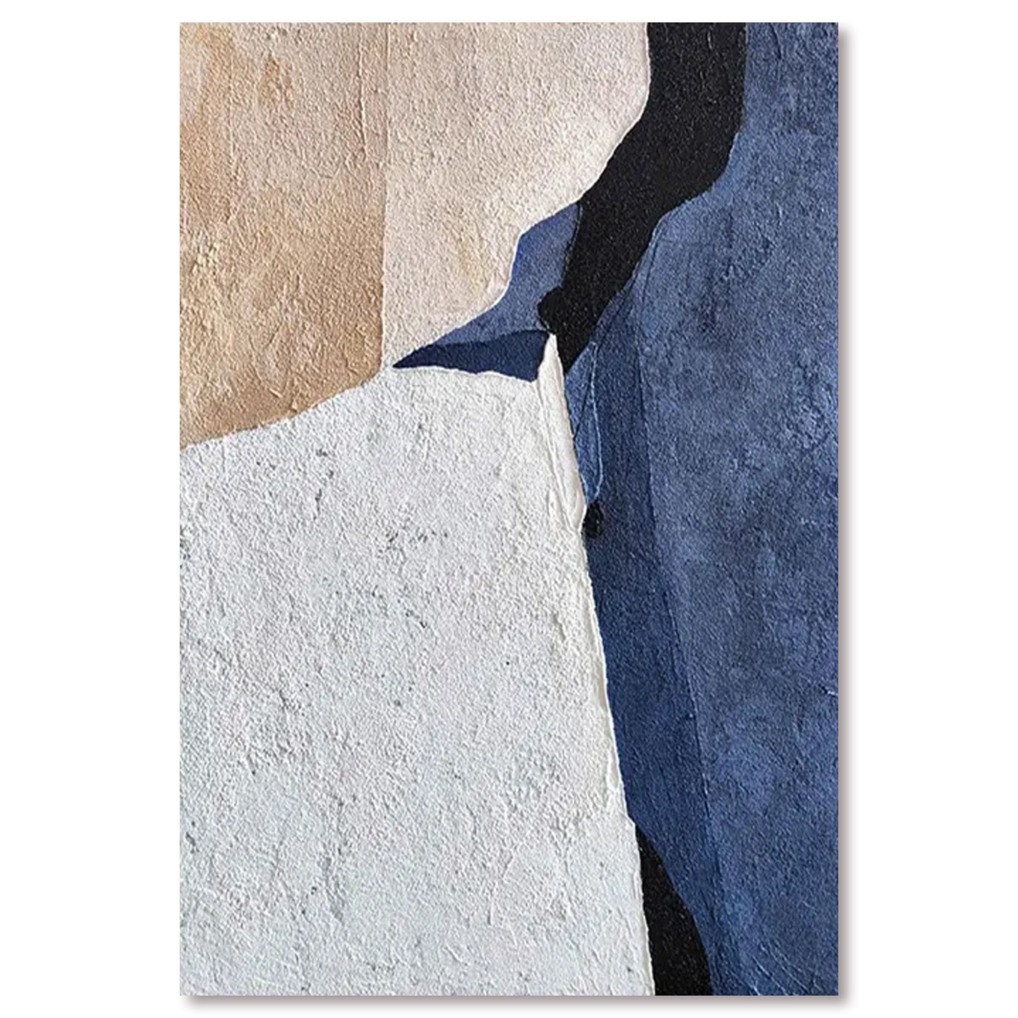 Minimalist abstract art #AB018 with beige, white, and blue color blocks.