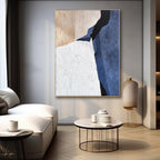 Abstract art #AB018 with beige, white, and blue color blocks.