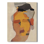 Minimalist People Art #AB022, abstract face painting in yellow and neutral tones.