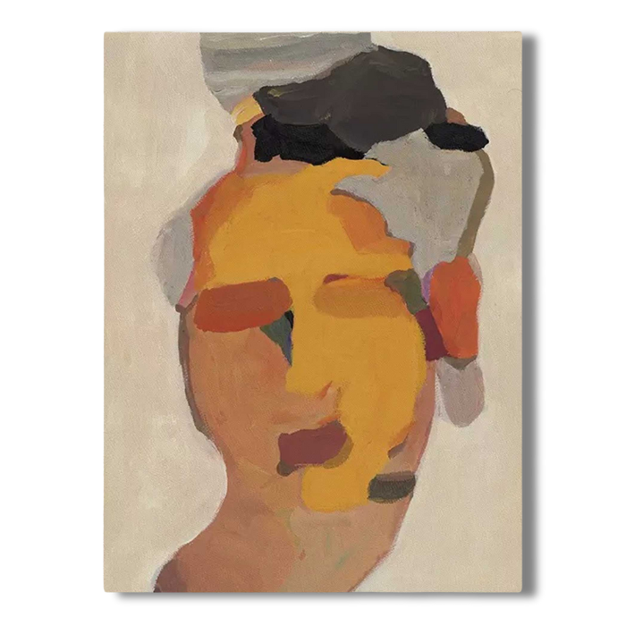 Minimalist People Art #AB022, abstract face painting in yellow and neutral tones.