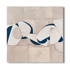 Minimalist beige abstract art with geometric shapes and blue accents.