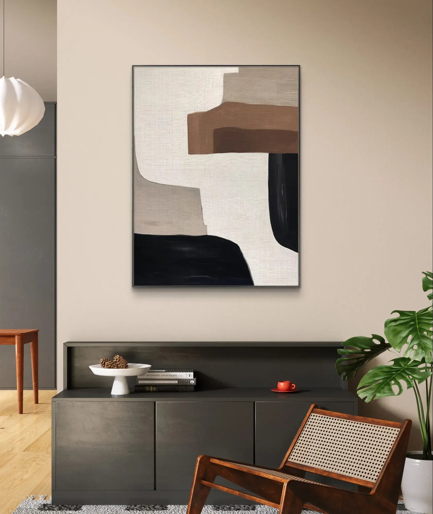 Minimalist Abstract Art in Beige and Black #WS020