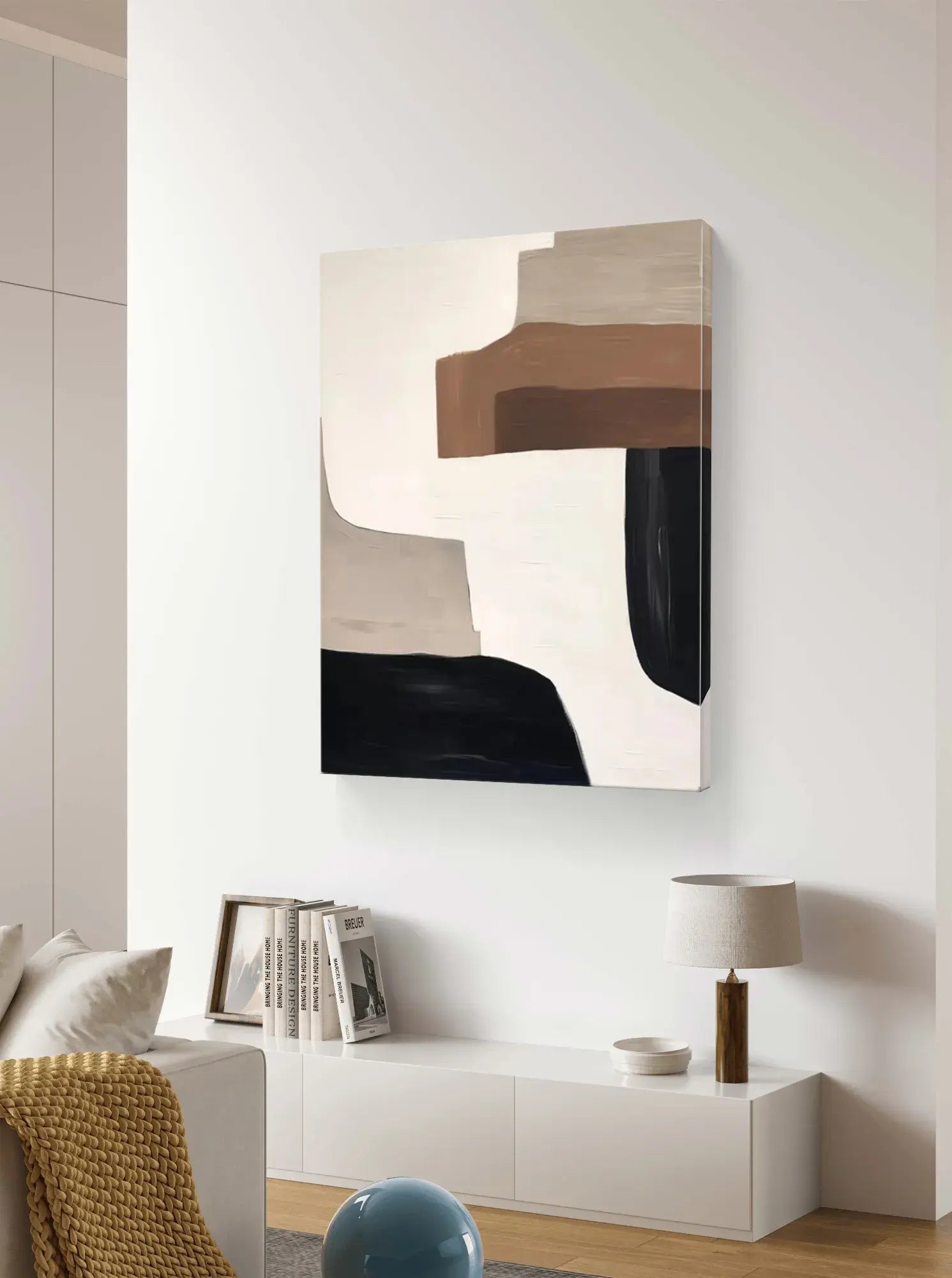 Minimalist Abstract Art in Beige and Black #WS020