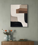 Minimalist abstract geometric art in beige, brown, and black for modern decor.