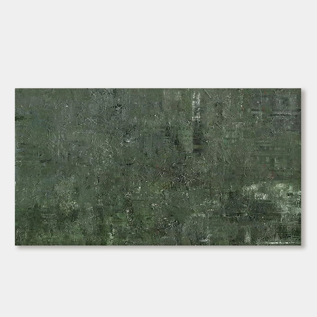 Minimalist Abstract Green Painting, Mossfield canvas art, close-up view.
