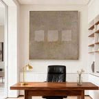 Wabi-Sabi Geometric Wall Art - Earthen Sequence II, hand-painted abstract with earth tones, three squares, framed canvas in modern office