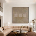 Lumi Gallery's Wabi-Sabi Geometric Wall Art - Earthen Sequence II, hand-painted canvas with earthy tones in living room