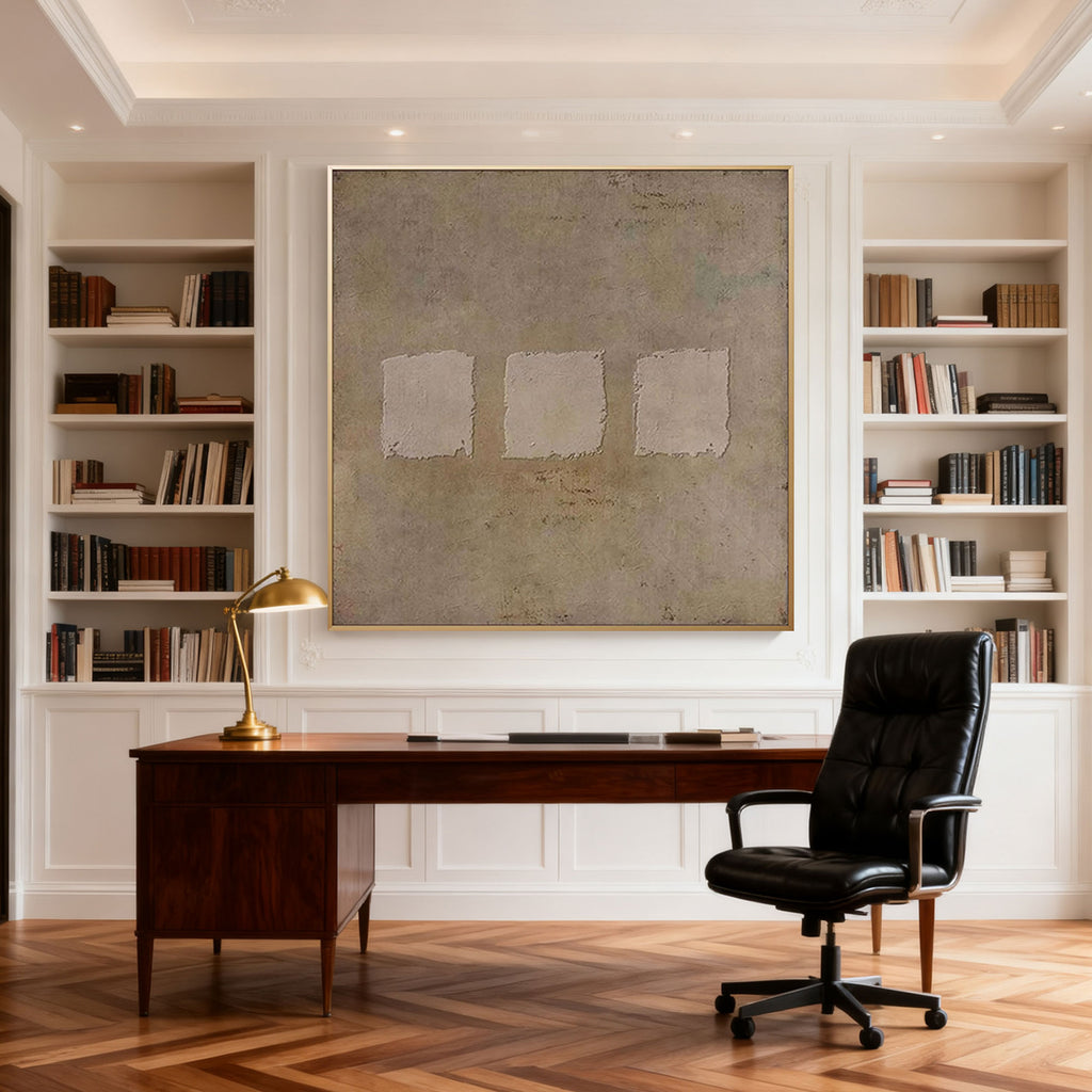 Lumi Gallery's Wabi-Sabi geometric wall art with earth tones in office