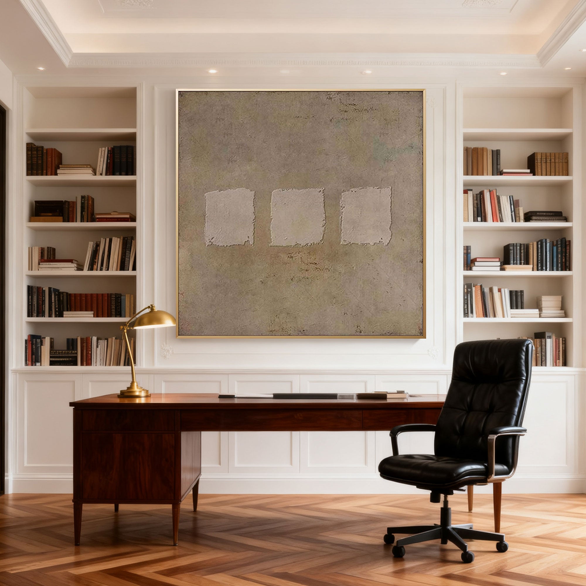 Lumi Gallery's Wabi-Sabi geometric wall art with earth tones in office