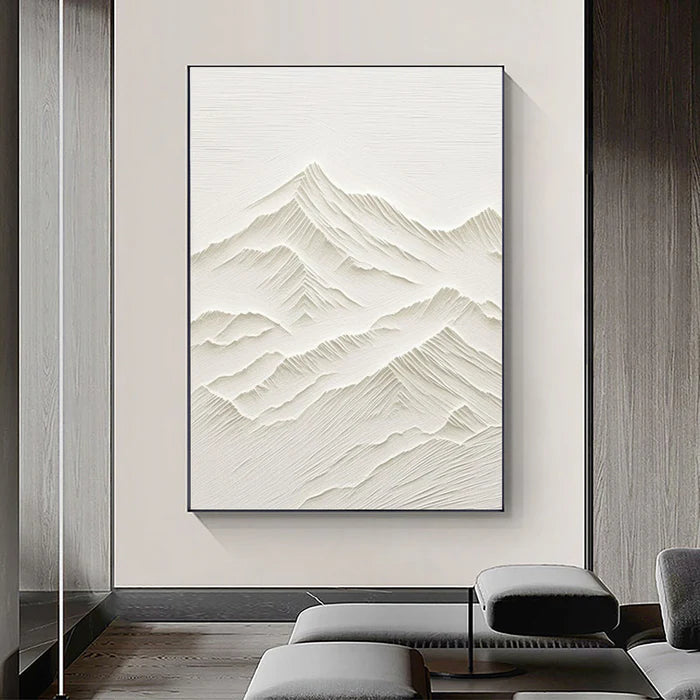 Neutral textured mountain wall art in a modern interior.
