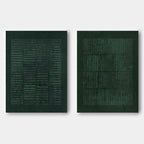 Two-panel minimalist Wabi Sabi canvas art featuring layered green textures and subtle variations.