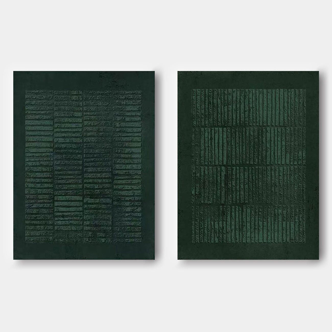 Two-panel minimalist Wabi Sabi canvas art featuring layered green textures and subtle variations.