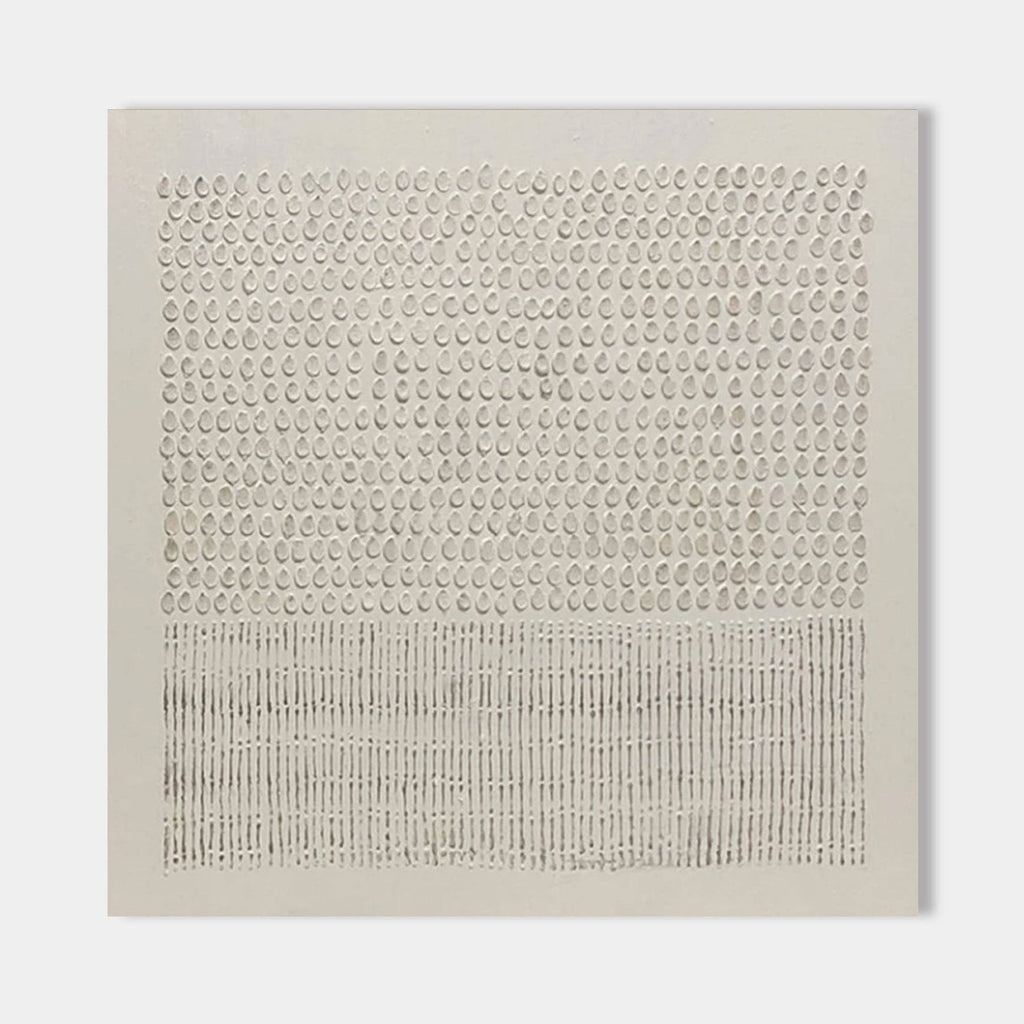 Close-up of beige Wabi Sabi canvas art with hand-painted organic marks.