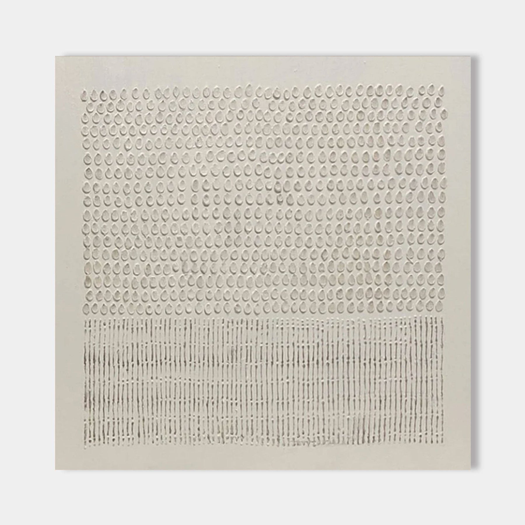 Close-up of beige Wabi Sabi canvas art with hand-painted organic marks.