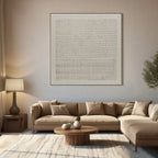 Beige Wabi Sabi canvas art above sofa in modern living room.