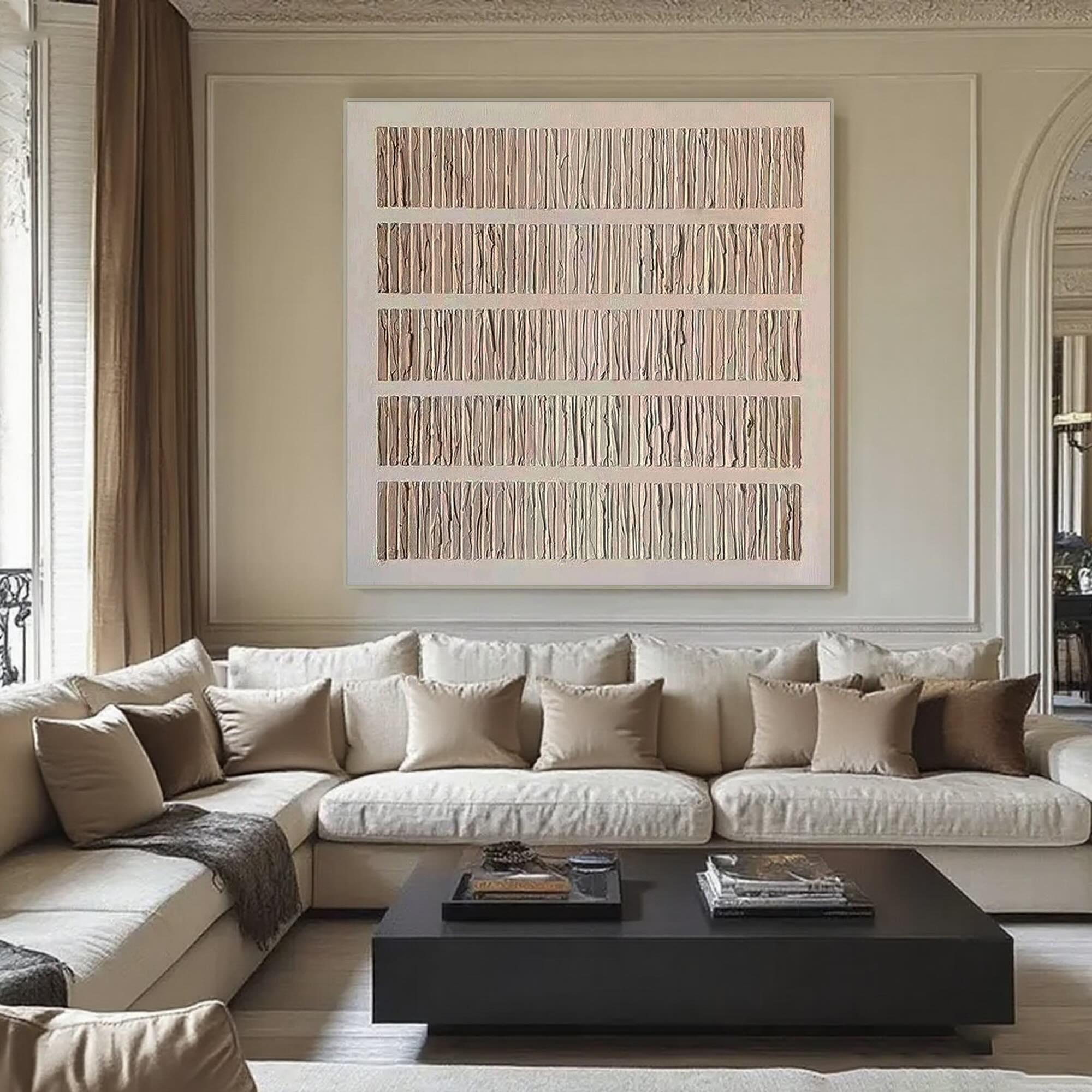Frameless stretched canvas of the 'Grain' minimalist wall art