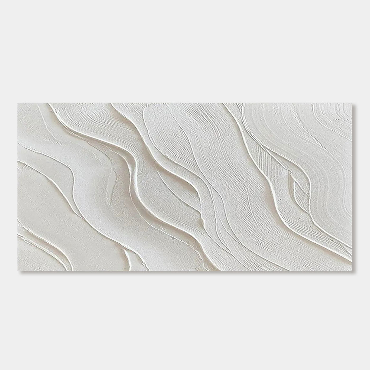 Close-up of minimalist wave wall art with soft, textured white waves.