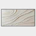 Minimalist abstract wall art featuring wave-like 3D texture in white and beige, hand-painted on canvas with eco-friendly acry