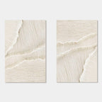 Silent Surf: Textured beige 3D wall art, minimalist abstract set of two canvas paintings.