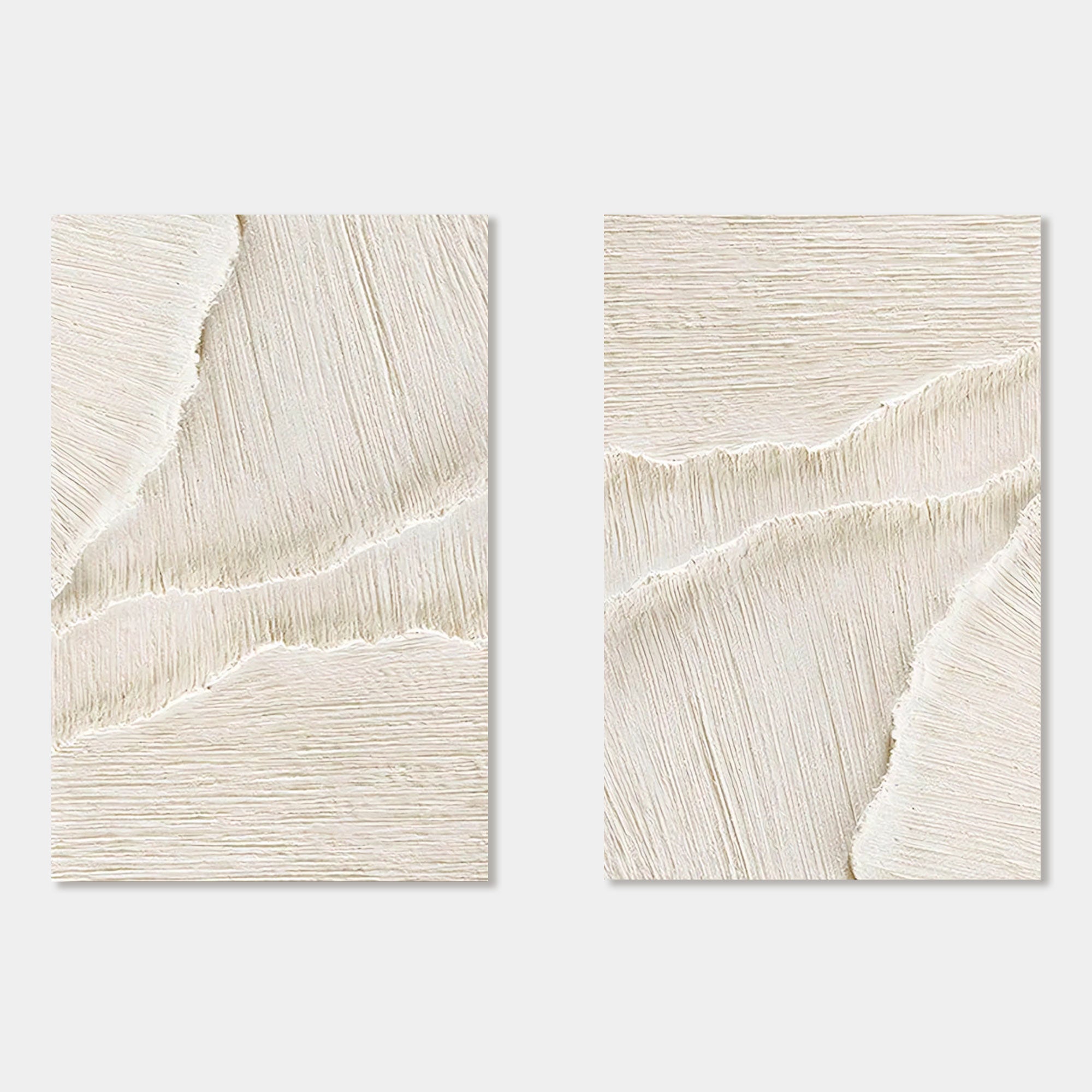 Silent Surf: Textured beige 3D wall art, minimalist abstract set of two canvas paintings.