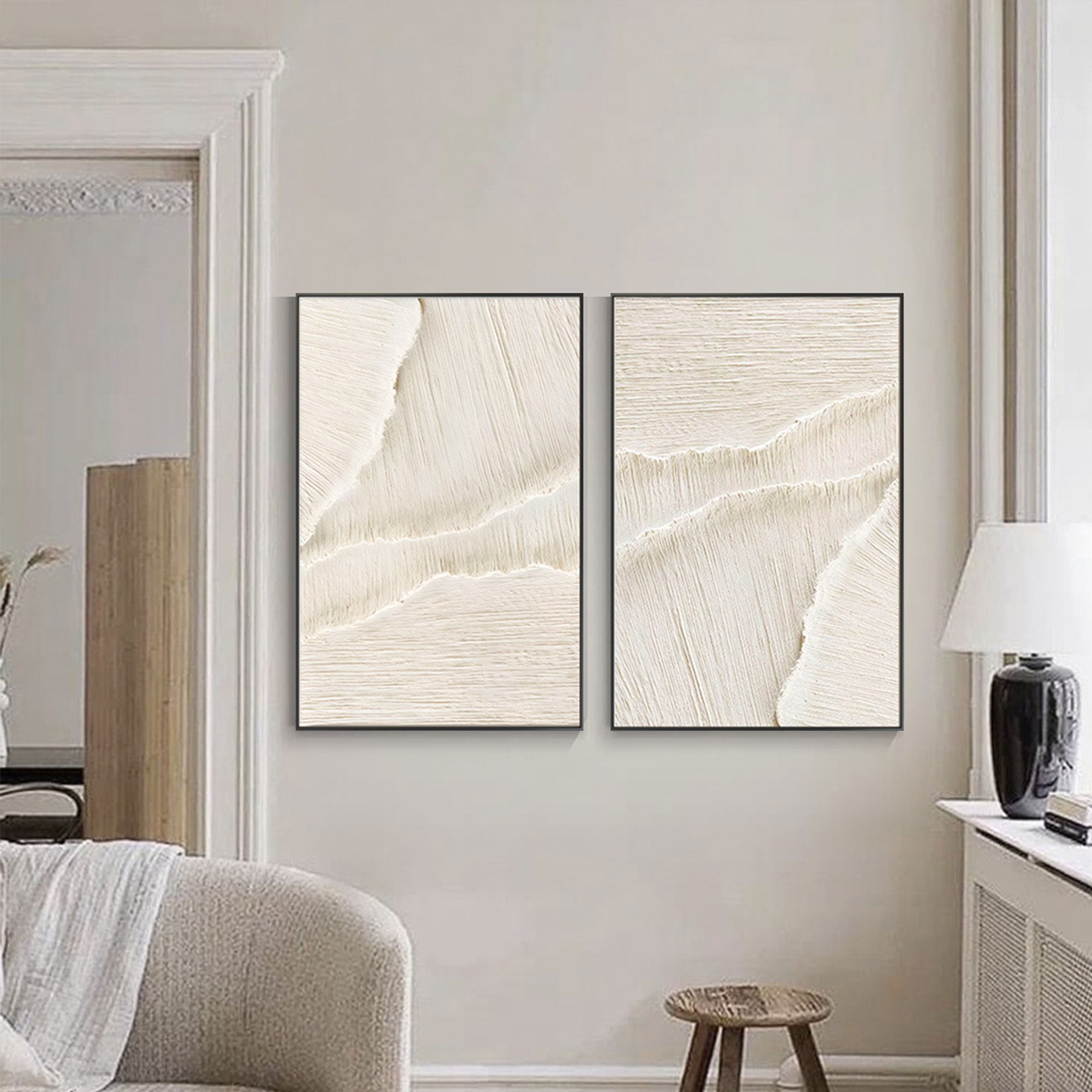 Close-up: Silent Surf beige textured wall art; minimalist design, subtle details.