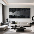 Minimalist black 'Silence' art with heavy texture detail.