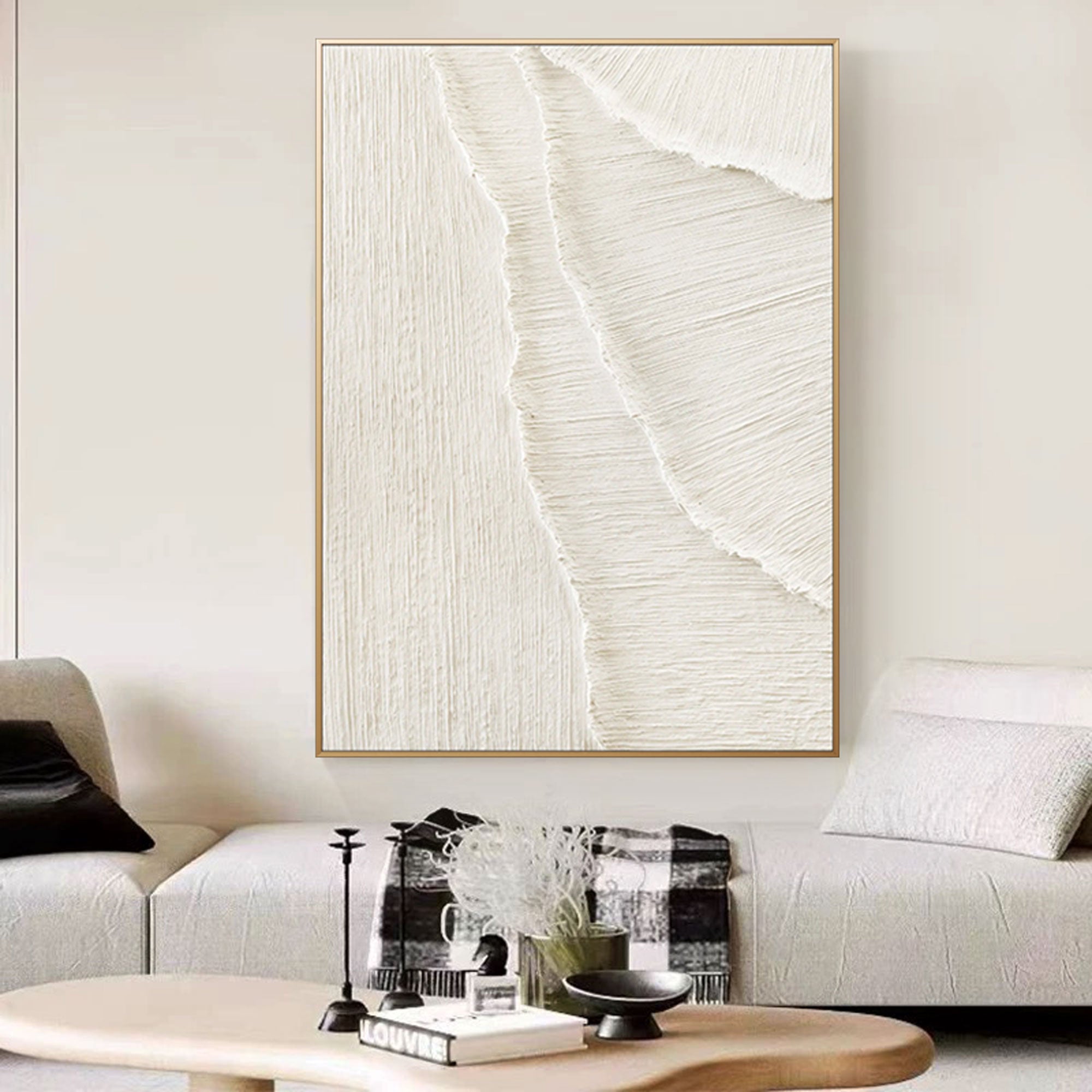 Whitecaps minimalist painting detail showing layered texture and eco-friendly acrylic.