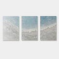 Minimalist 3D Textured Seascape Wall Art Set - Ripple: Three-panel hand-painted canvas with textured ocean waves and sandy...