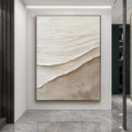 Hand-painted minimalist abstract 3D textured canvas painting 'Serene Layers' with layered waves in neutral tones for moder...