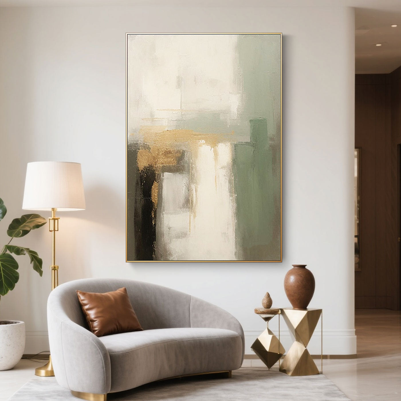 Minimalist Abstract Green Beige Wall Art - Aurora