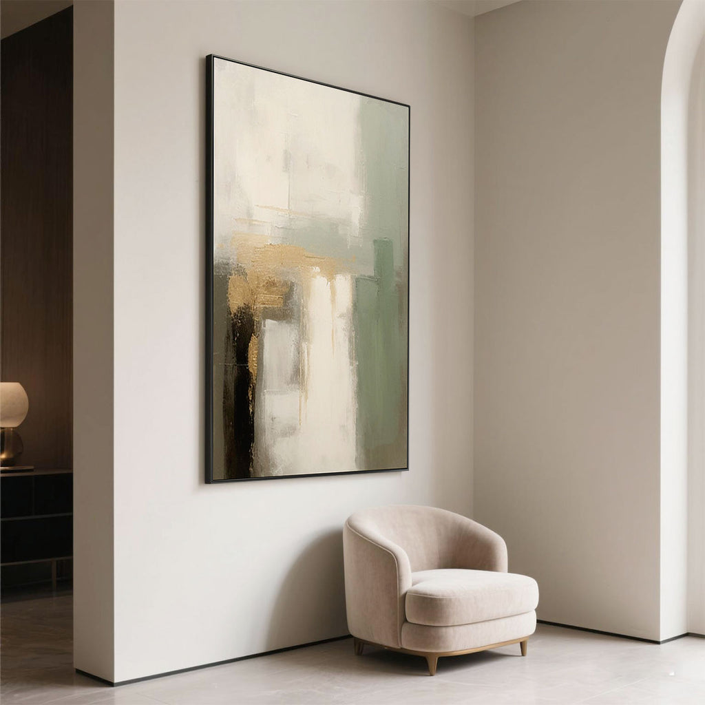 Minimalistische abstrakte grün-beige Wandkunst - Aurora