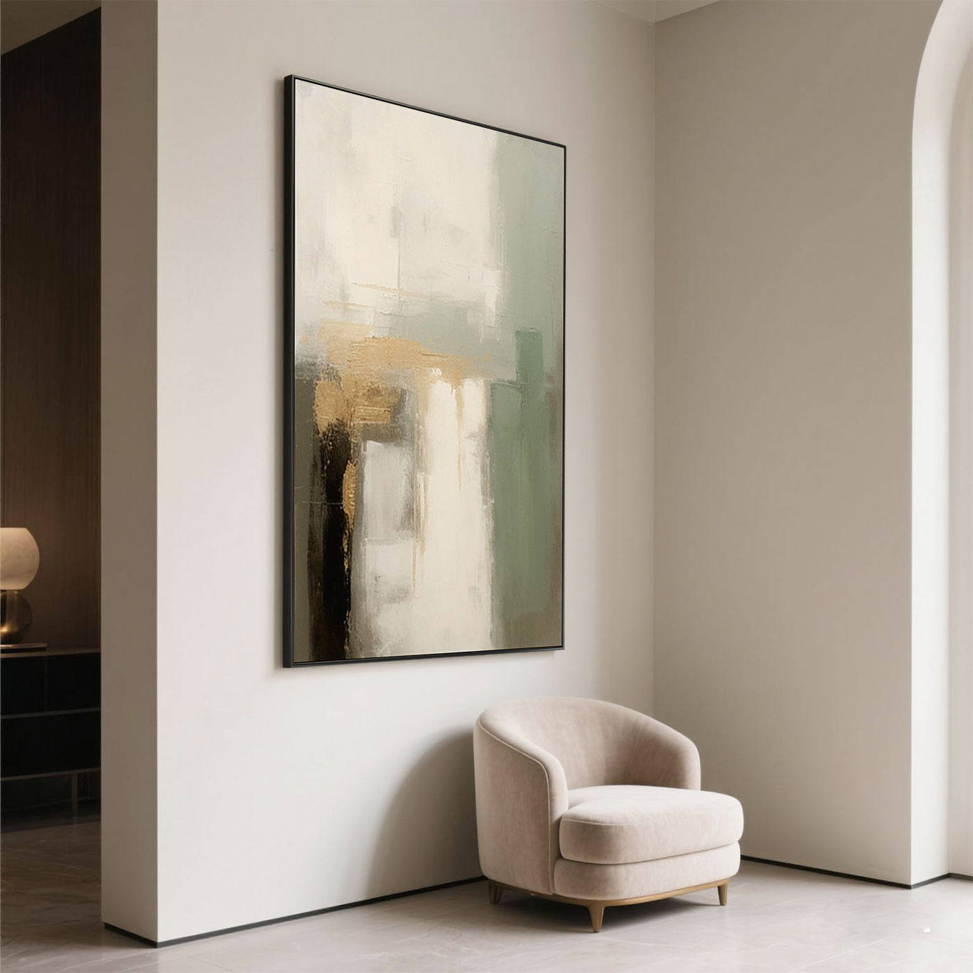 Minimalist Abstract Green Beige Wall Art - Aurora