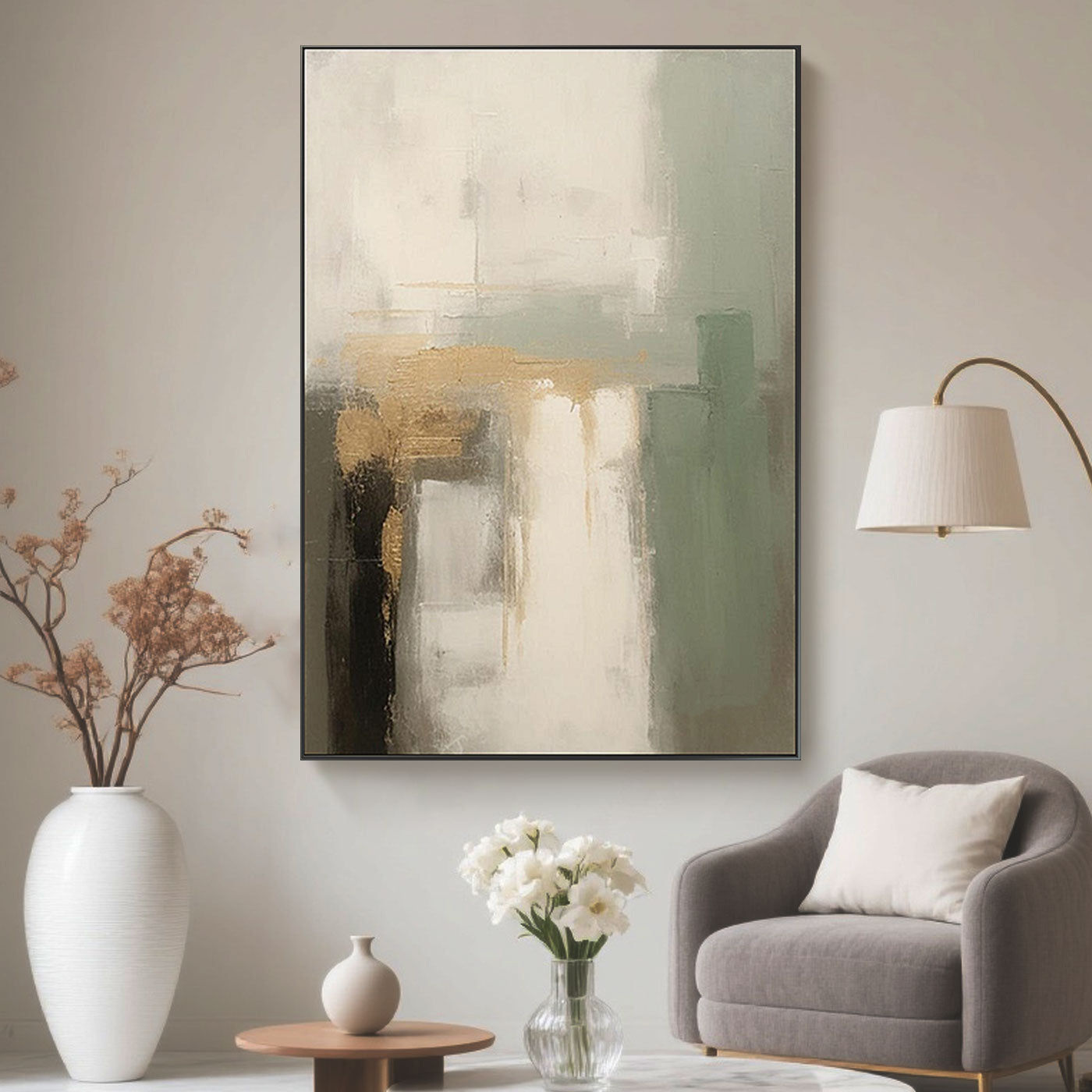 Minimalist Abstract Green Beige Wall Art - Aurora