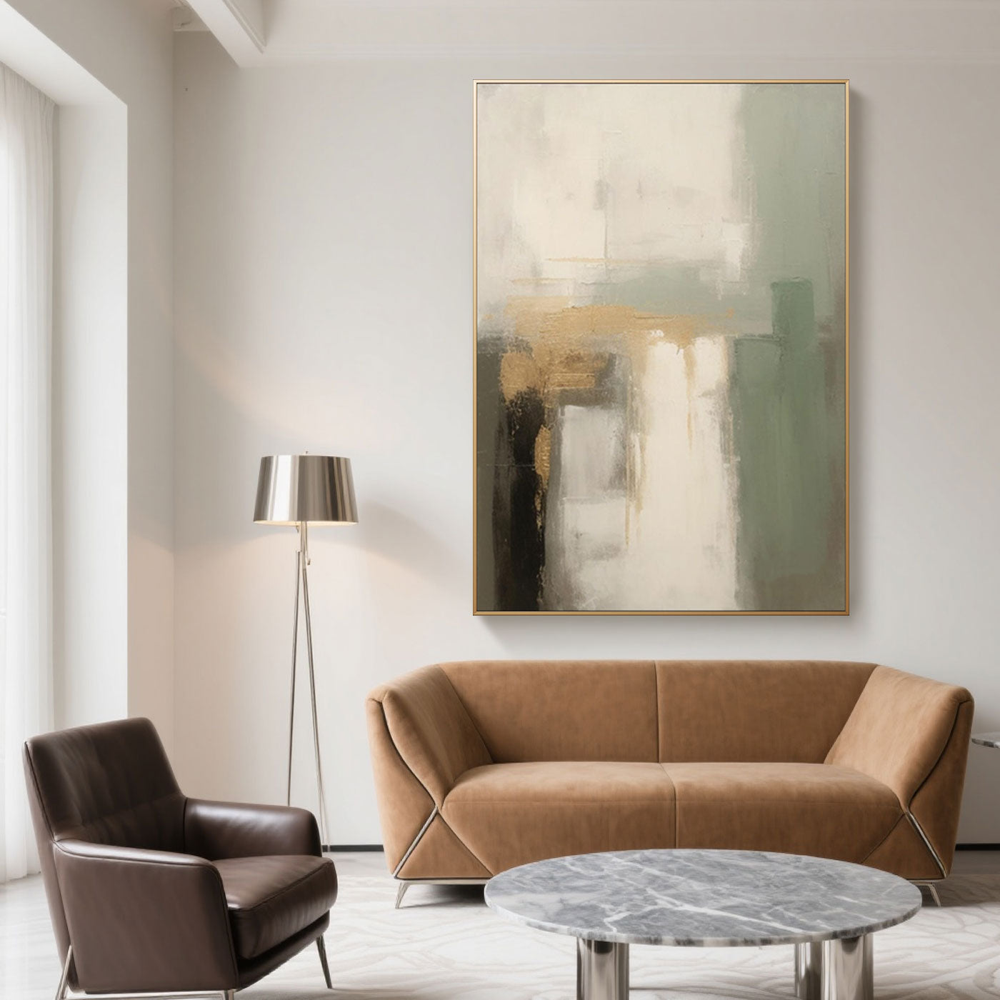 Minimalist Abstract Green Beige Wall Art - Aurora